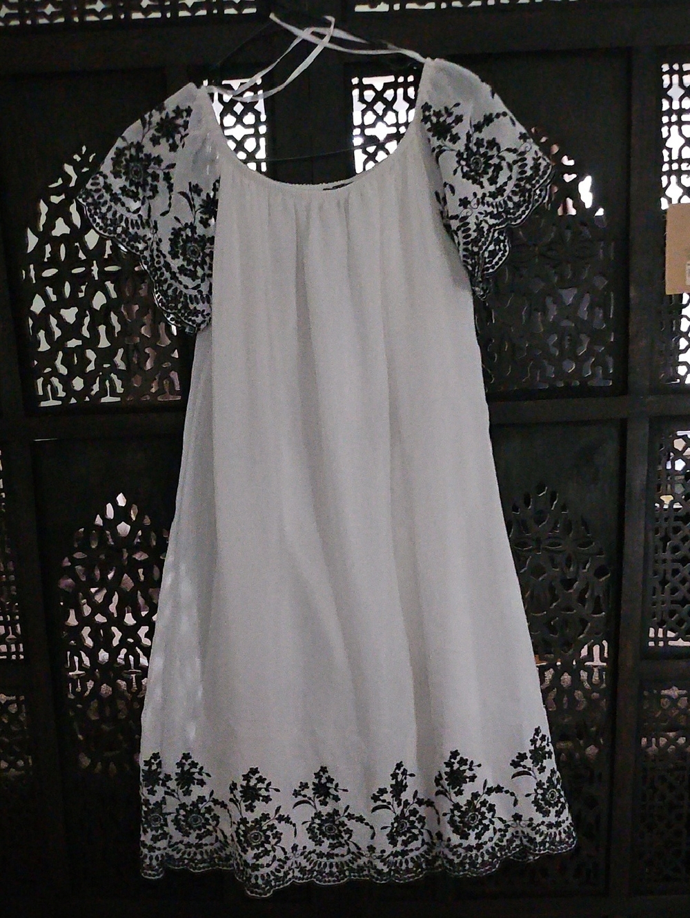 White Embroidered Flutter Sleeve Dress